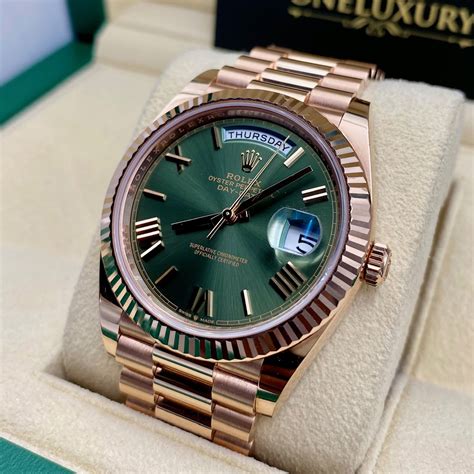 rolex rose gold green dial|day date rose gold olive.